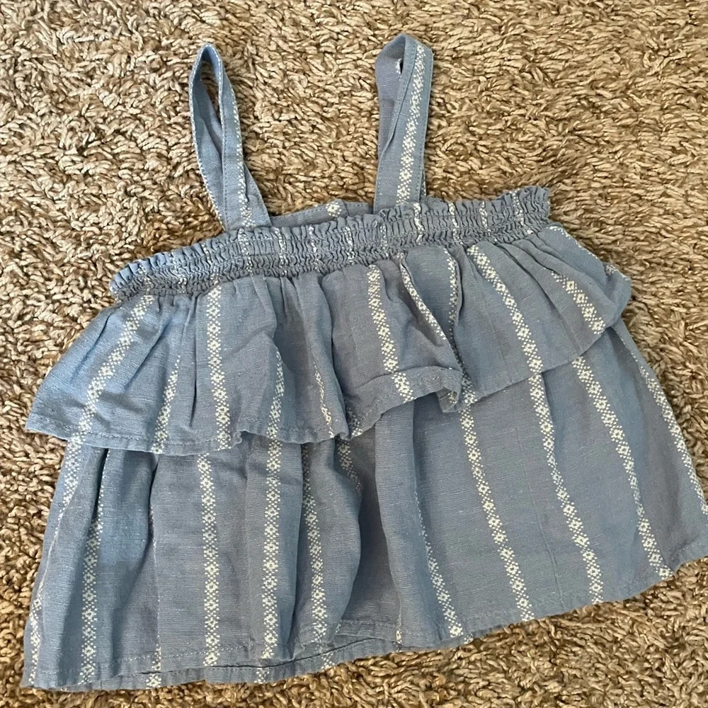 5/$20 Old Navy Blue Striped Ruffle Tank Top